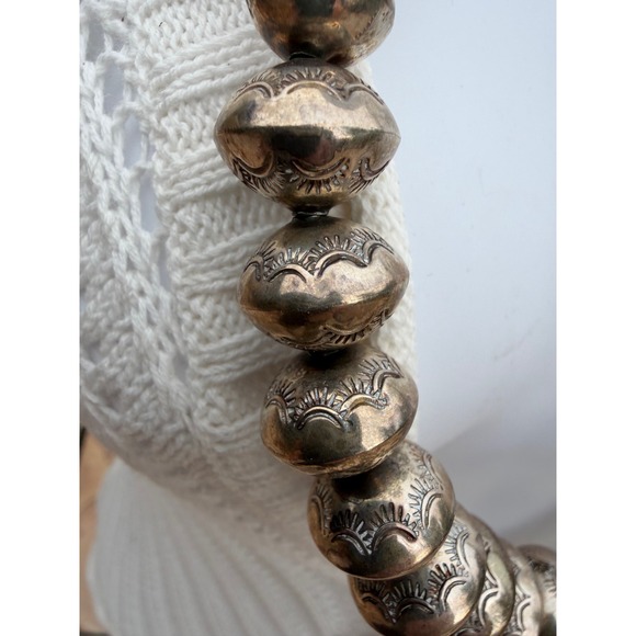 Heavy 108g Indian Sterling Silver Navajo Pearls Necklace Hand Stamped Graduated - Picture 3 of 12